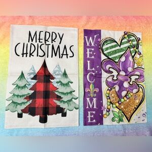 Plaid Christmas Tree and Festive Welcome Holiday garden flag take both